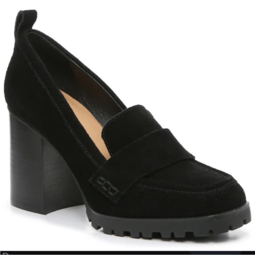 NWOB CROWN VINTAGE ALIVIA SUEDE HEELED LOAFERS 10M BLACK